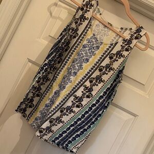 LOFT Blue and Cream Floral Top